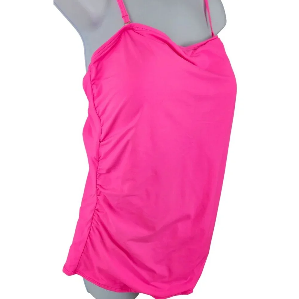 Aqua Eve Womens Bandeau Tankini Top & Bottoms Pink Ruched Sides Size XXL Beach